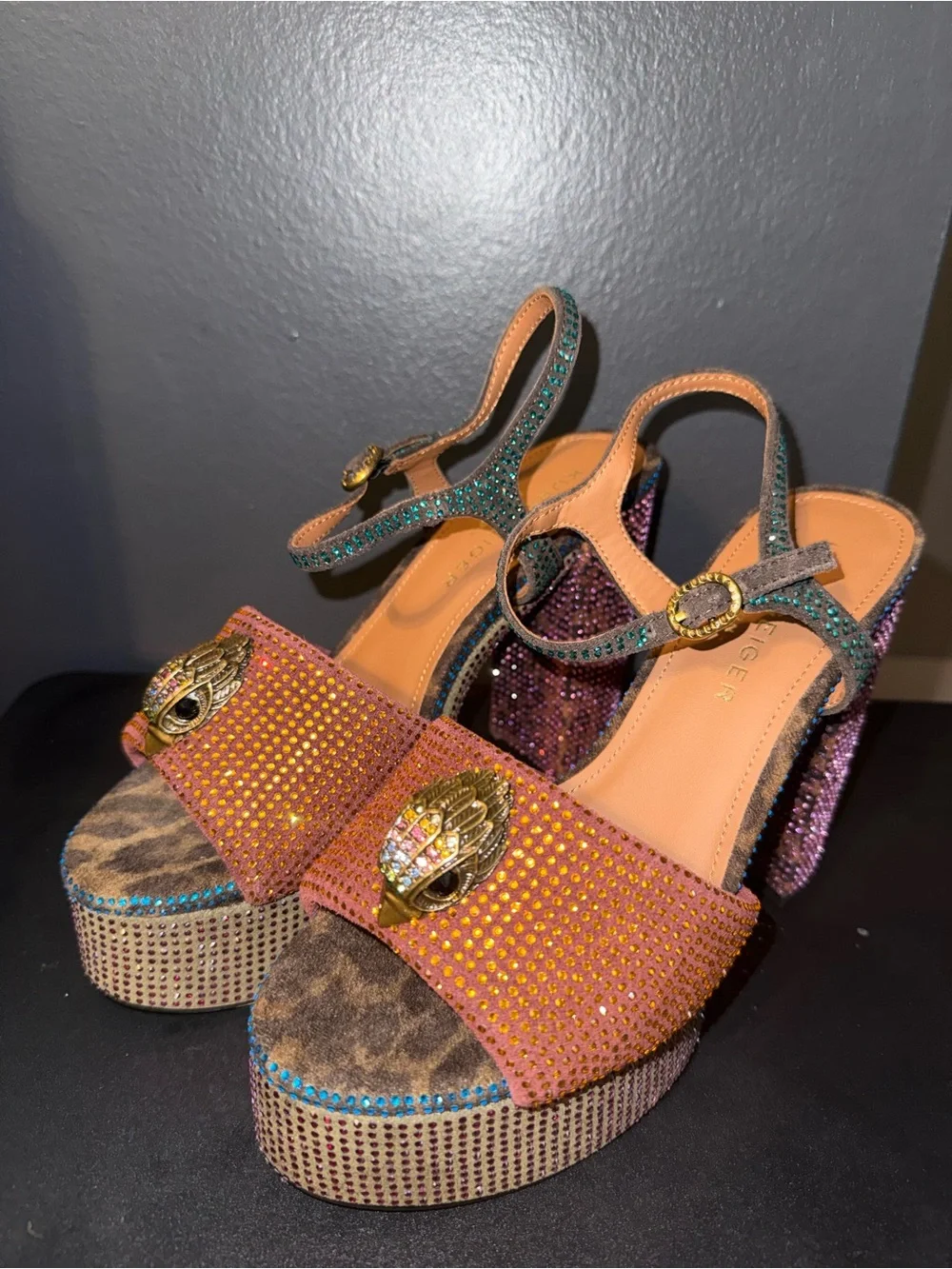 NWOT Kurt Geiger Kensington Platform Heels Leopard Crystal Eagle Sz 8.5/39